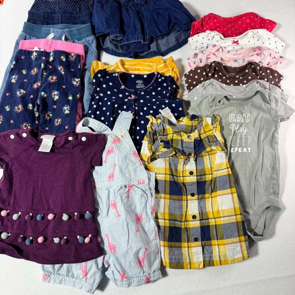 Carters Simple Joys Cat & Jack Baby Girl Clothing Lot 6-9 Months 14pc Set Mix